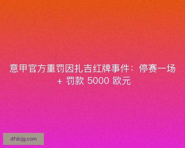 意甲官方重罚因扎吉红牌事件：停赛一场 + 罚款 5000 欧元