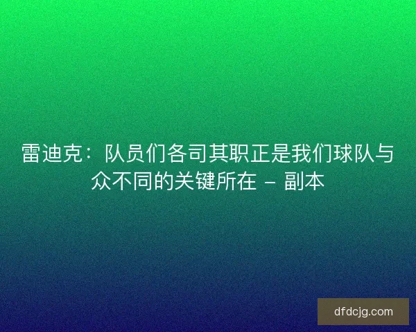 雷迪克：队员们各司其职正是我们球队与众不同的关键所在 - 副本
